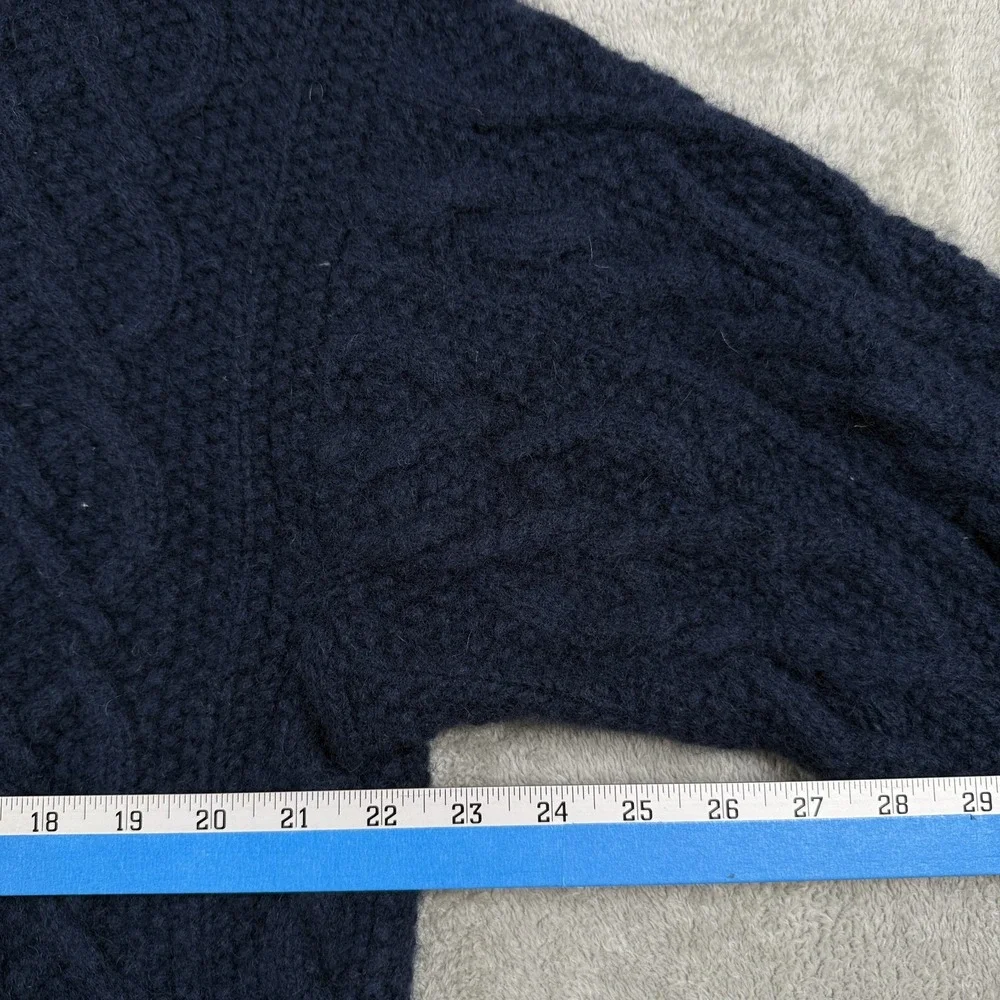 Vintage J Crew Mens Large Blue 100% Wool Cable Knit By Hand Pullover Sweater